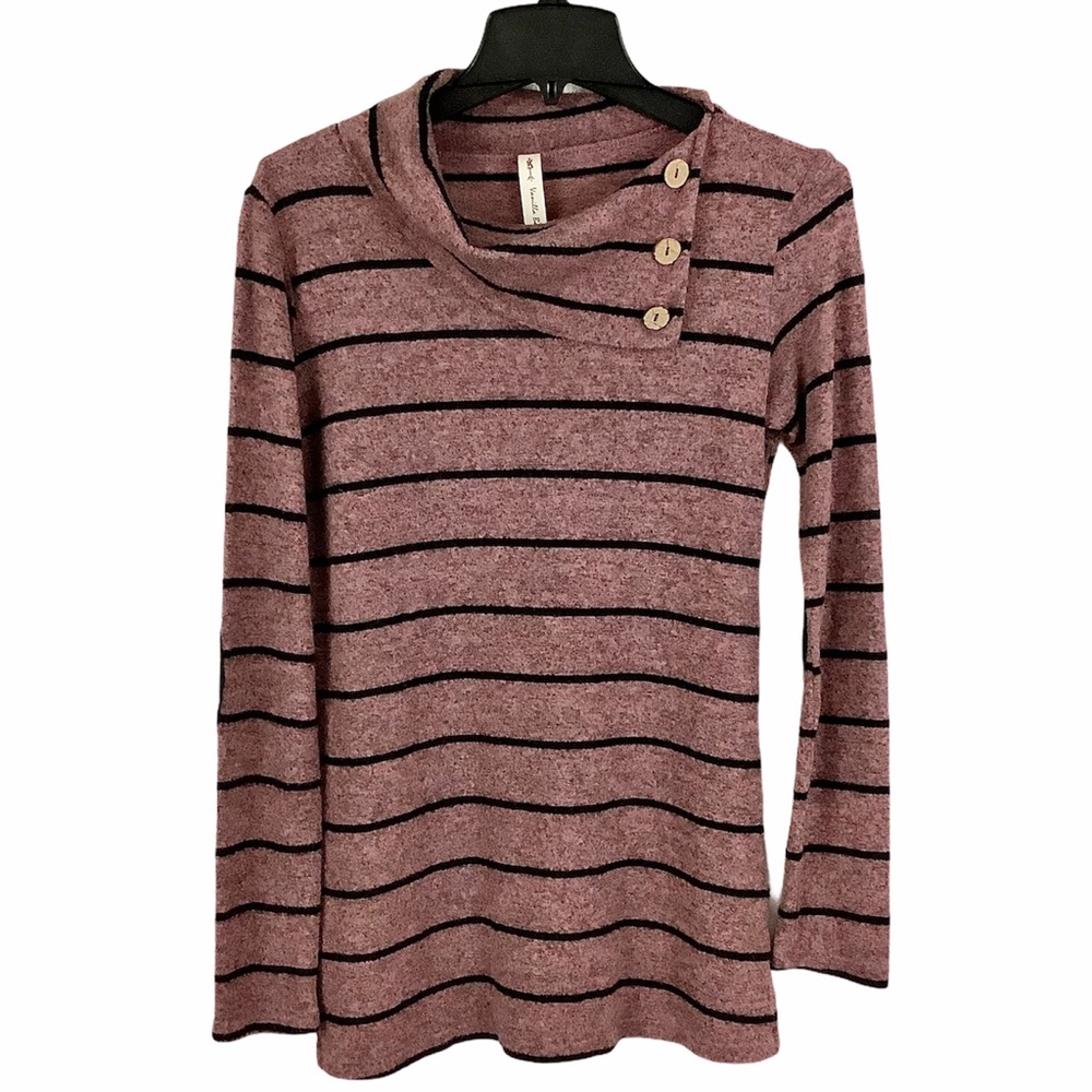 VANILLA BAY Striped Button-Neck Knit Tunic Top - Picture 7 of 8
